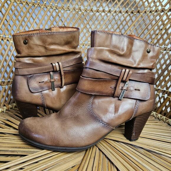 Pikolinos‎ Verona Wrap Bootie 40 9.5 10 Distressed Brown Leather Heeled Boot - Picture 1 of 9